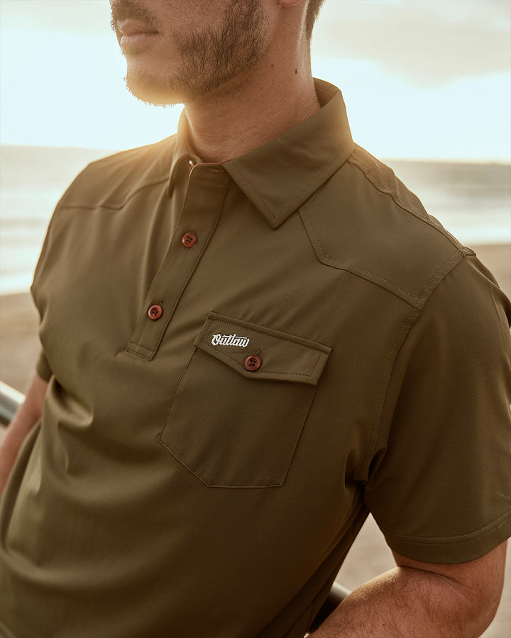 Outlaw TOUR Pocket Polo - Olive &