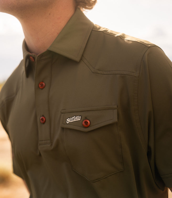 Outlaw TOUR Pocket Polo - Olive &
