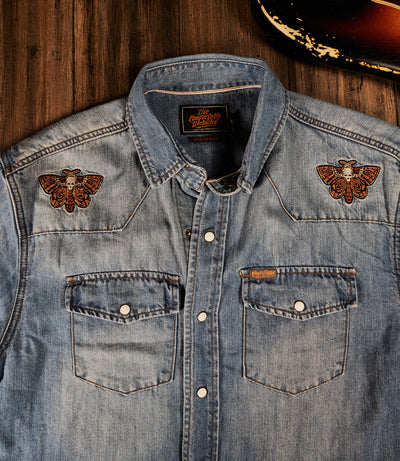 Western Moth Selvedge Denim Snap Shirt