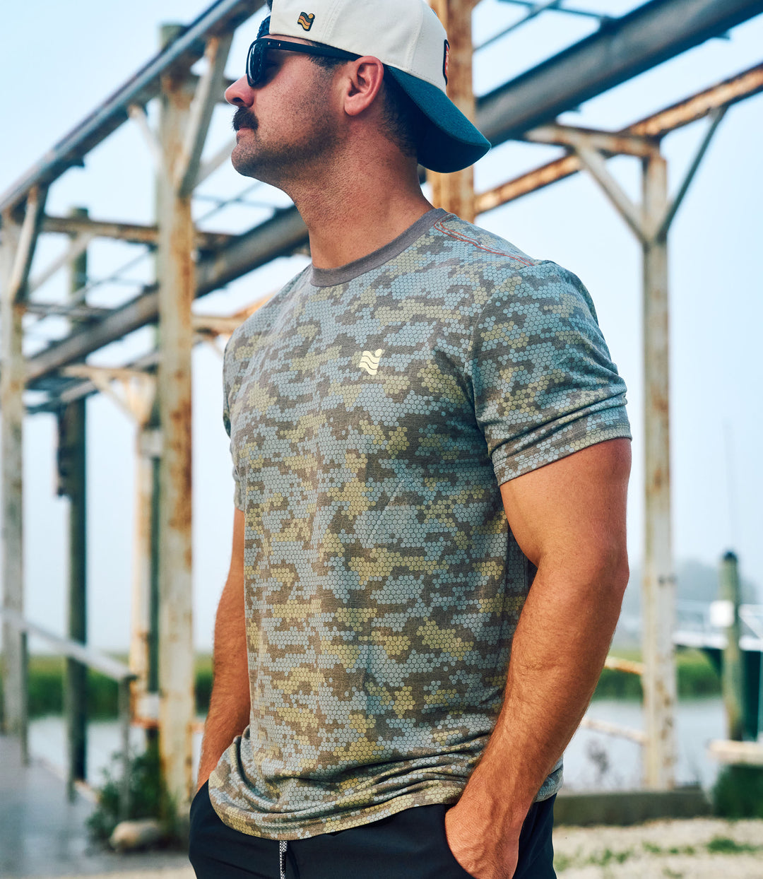 Trailcoast SS Blue Honeycomb UPF Tech Tee
