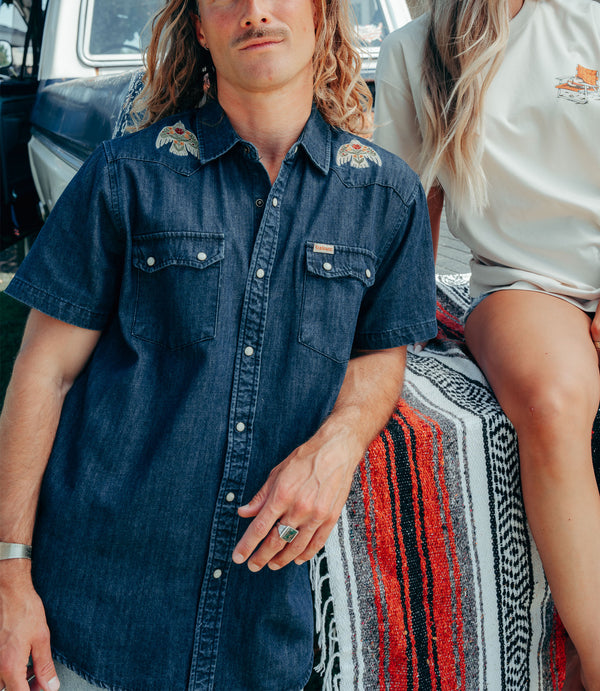 Trailcoast Bloomwing Western Denim Snap Shirt