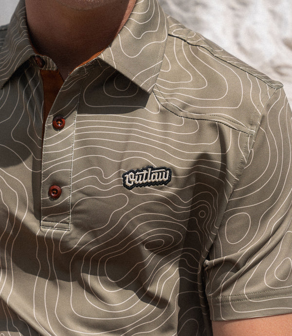 Outlaw Tour Polo - Olive Topo Pattern