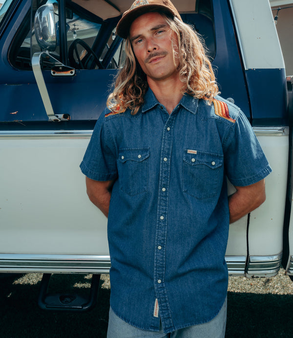 Trailcoast Retro Striped Western Denim Snap Shirt
