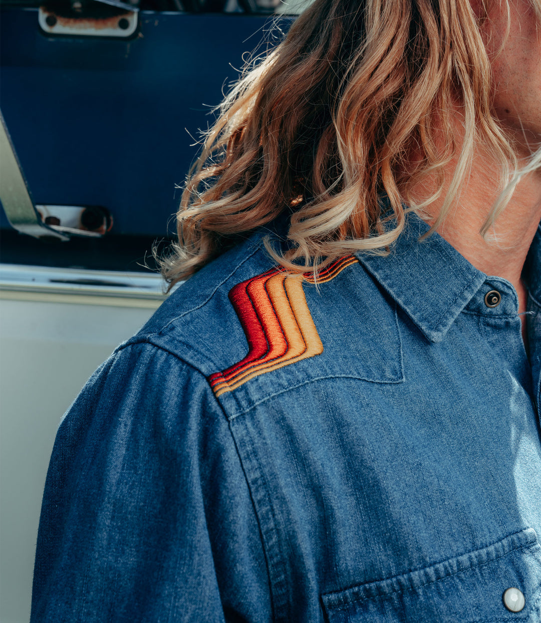 Trailcoast Retro Striped Western Denim Snap Shirt