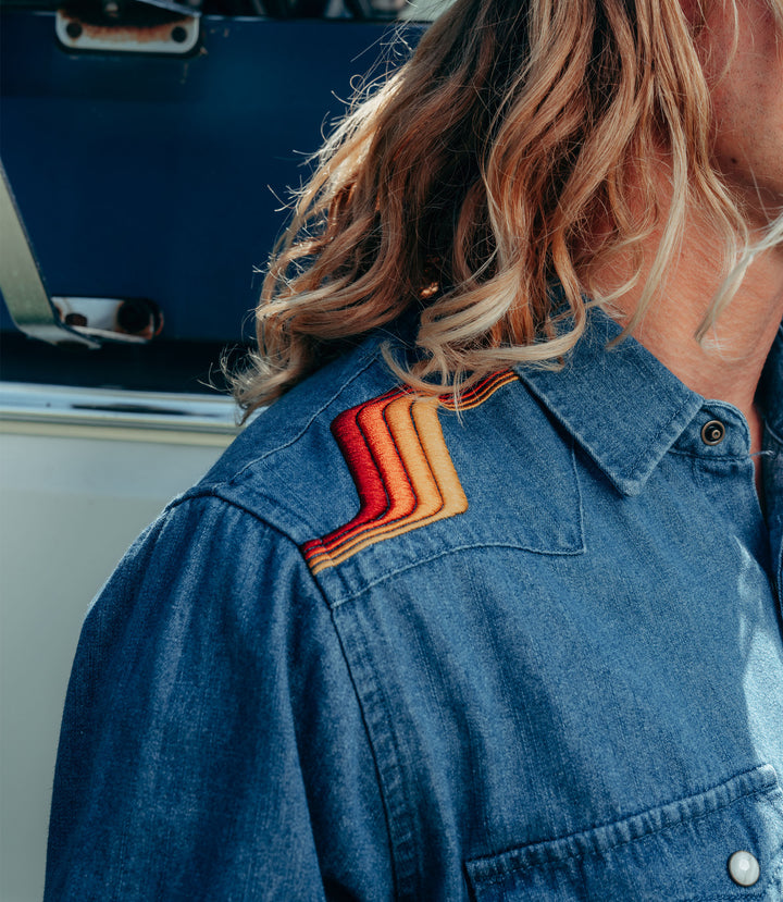 Trailcoast Retro Striped Western Denim Snap Shirt