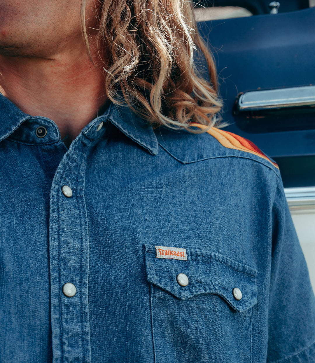 Trailcoast Retro Striped Western Denim Snap Shirt