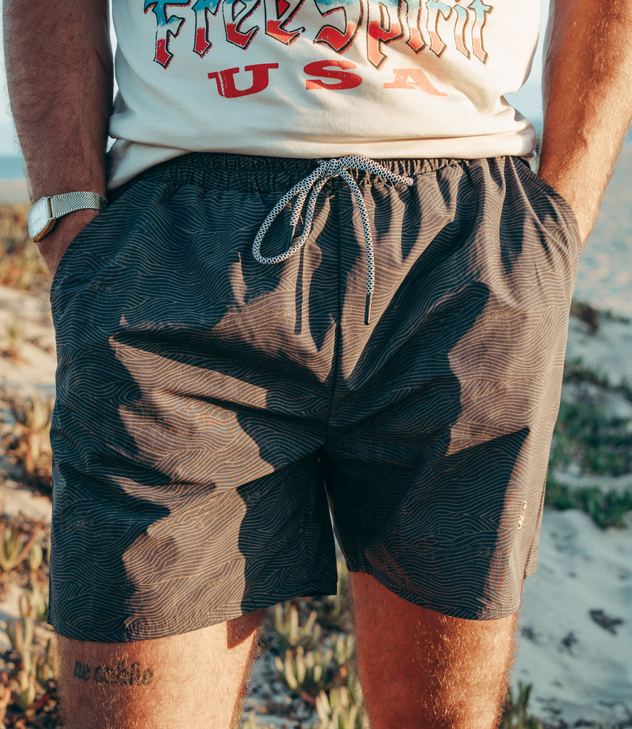 Low Tide Thread Co. Trailcoast Volley Trunks - Ruins Pattern